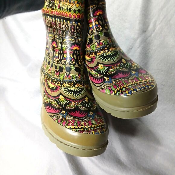 Sakroots Rubber Rain Boots Jersey Lined Colorful Peace Sign Women's Size: 6 - Picture 11 of 11